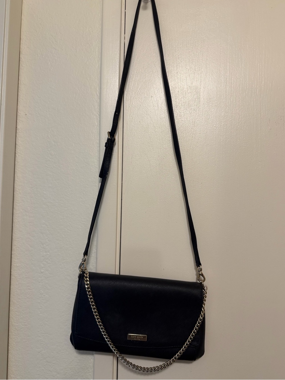 kate spade Black Leather Crossbody with Chain Accent